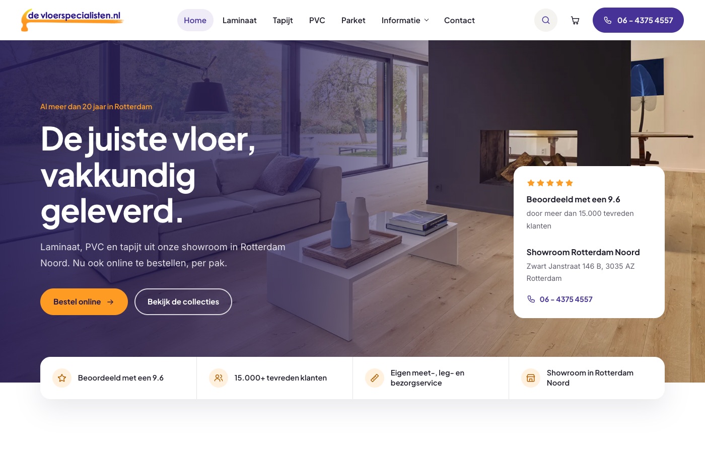 De homepage van de webshop van De Vloerspecialisten