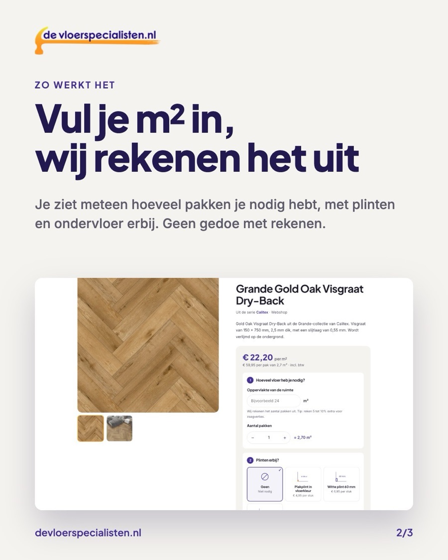 Social post: Vul je m&sup2; in, wij rekenen het uit