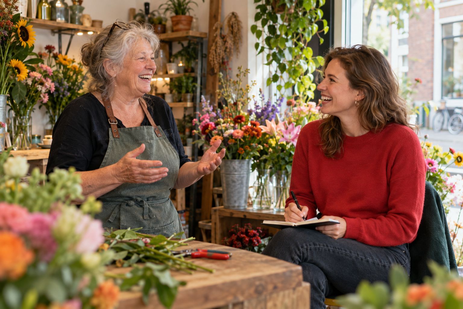 Bloemist vertelt haar verhaal in de eigen winkel