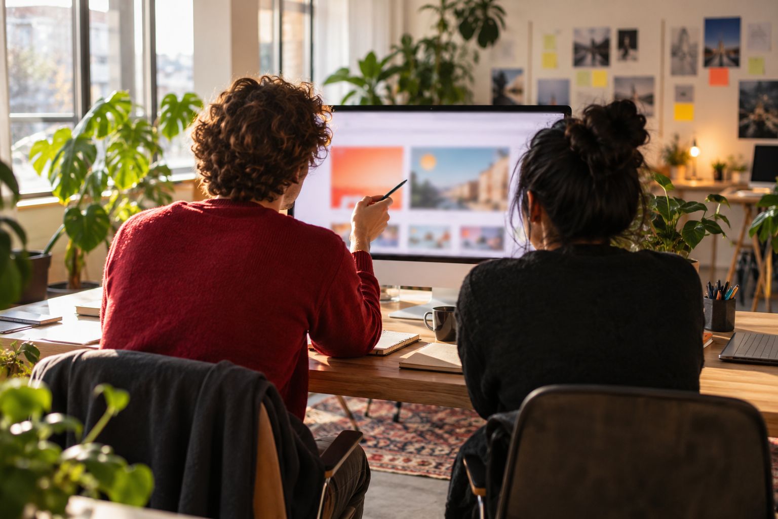 Twee webdesigners werken samen aan een websiteontwerp