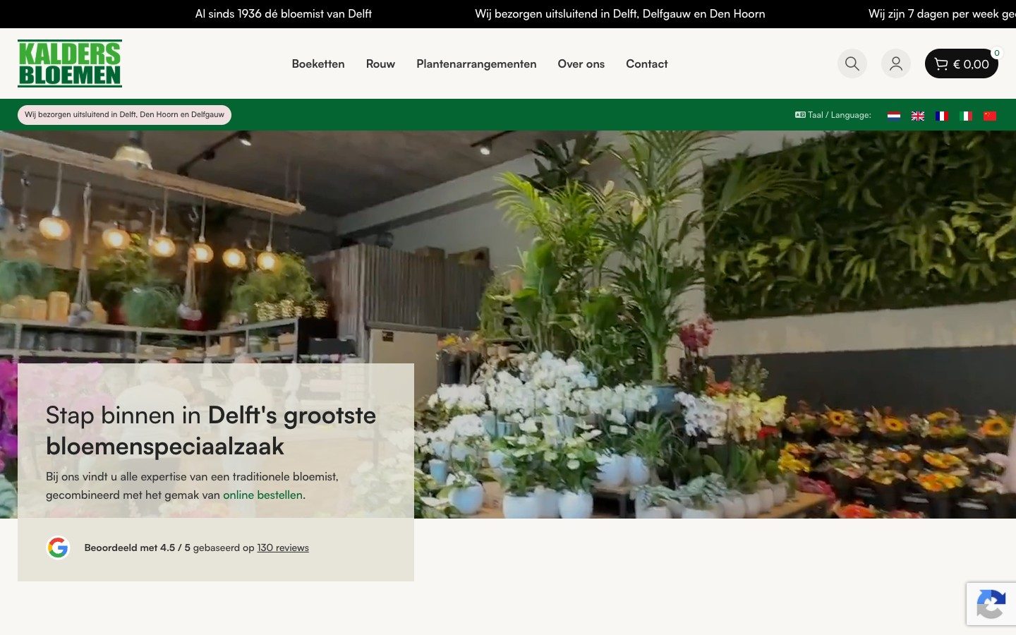 Website van Kalders Bloemen na de herbouw