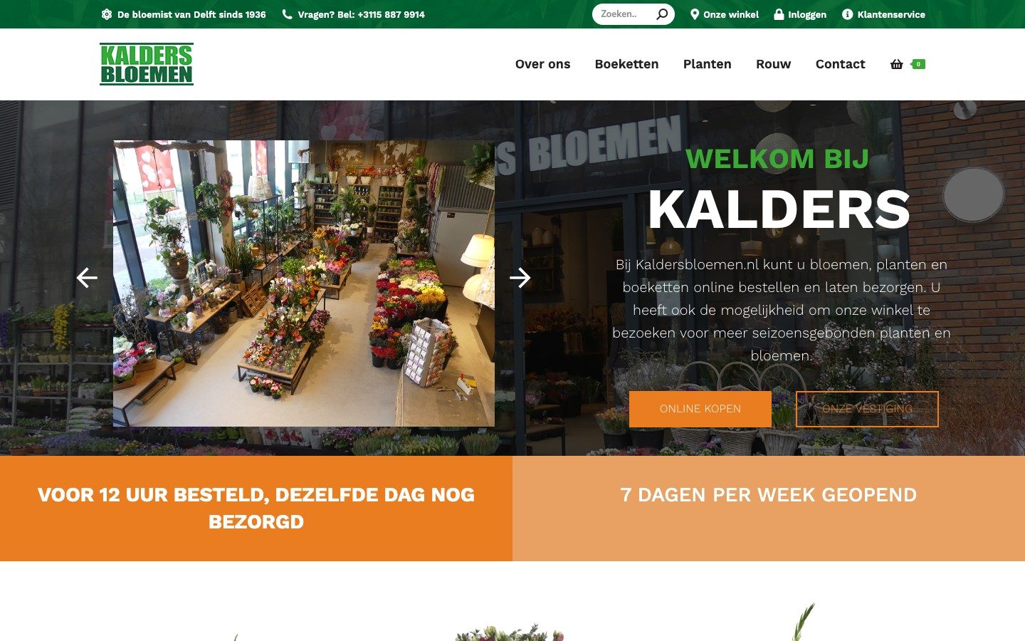 Website van Kalders Bloemen voor de herbouw